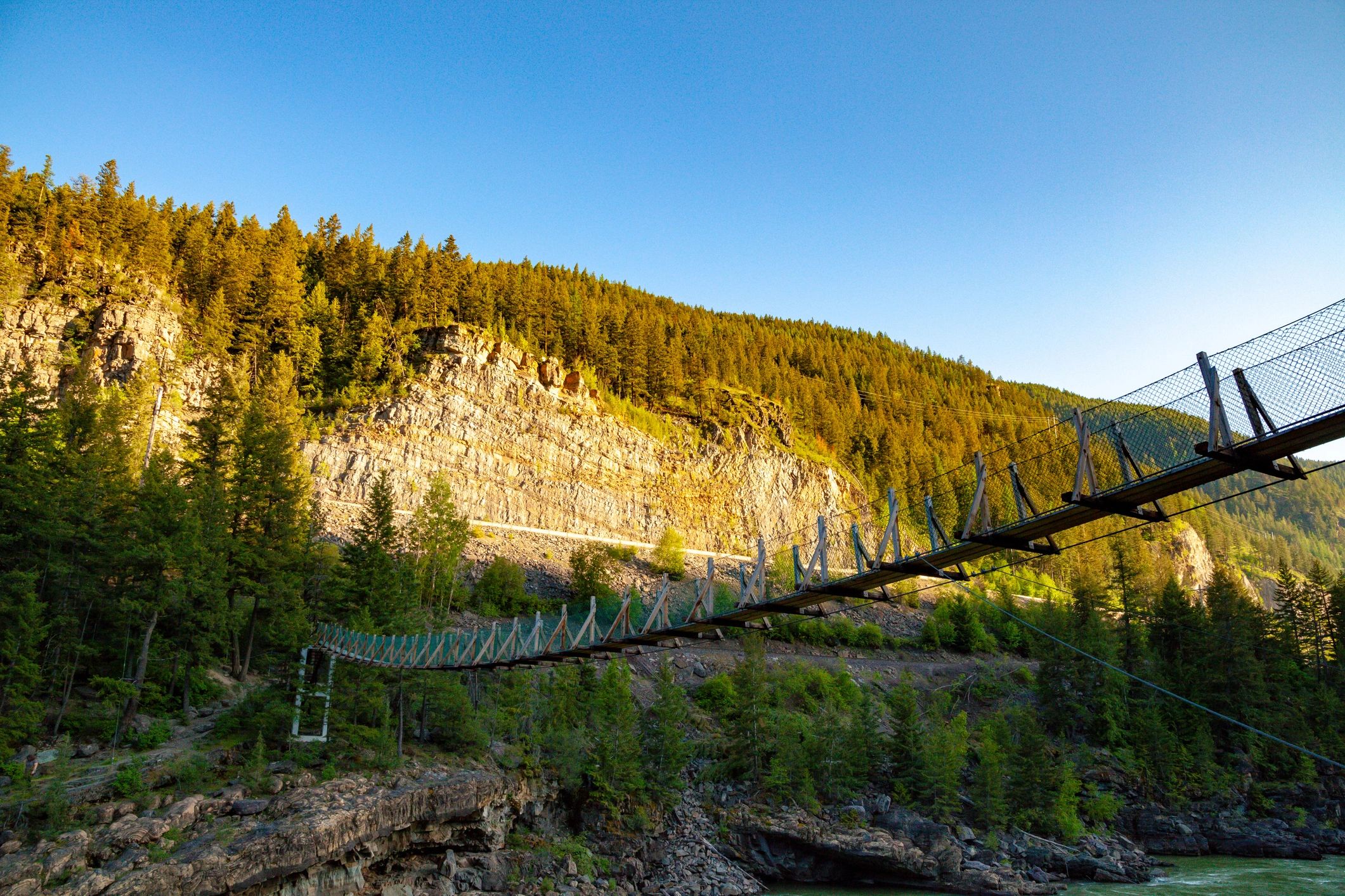 Kootenai Falls suspension bridge over the Kootenai River near Libby, Montana